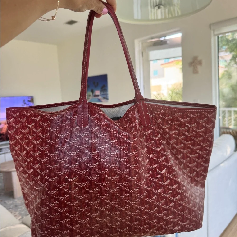 Authentic Goyard St. Louis Tote GM Red + Pouch | Classic Chevron Canvas - Picture 8 of 13
